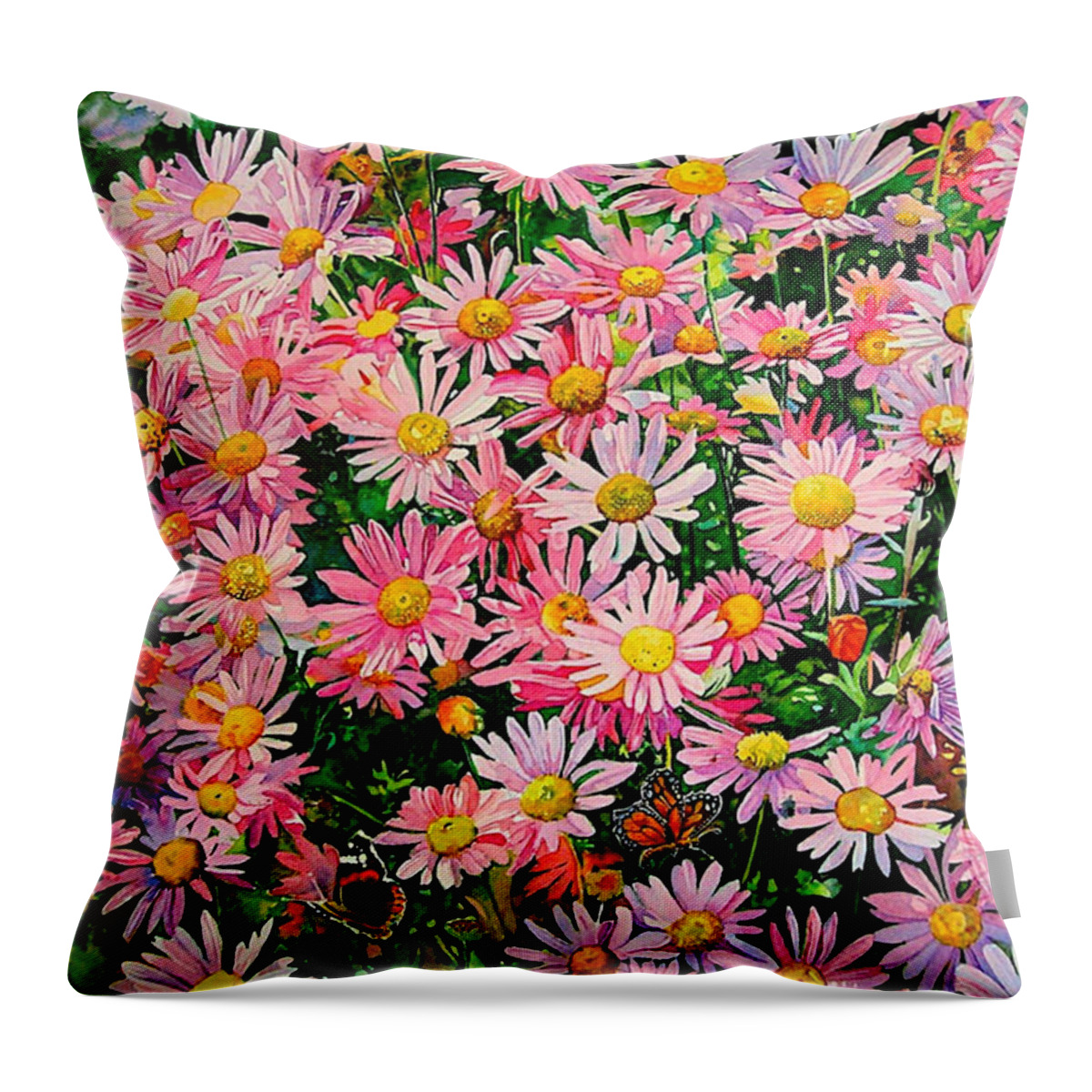 Daisy Throw Pillow featuring the painting Marguerites et Papillons by Francoise Chauray