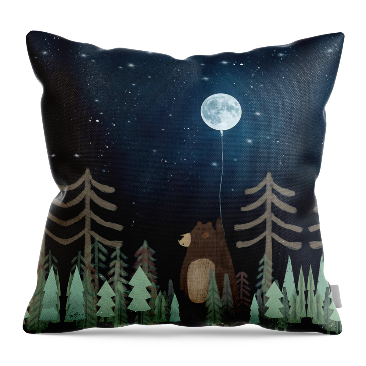 Bears Throw Pillow featuring the painting The Moon Balloon by Bri Buckley