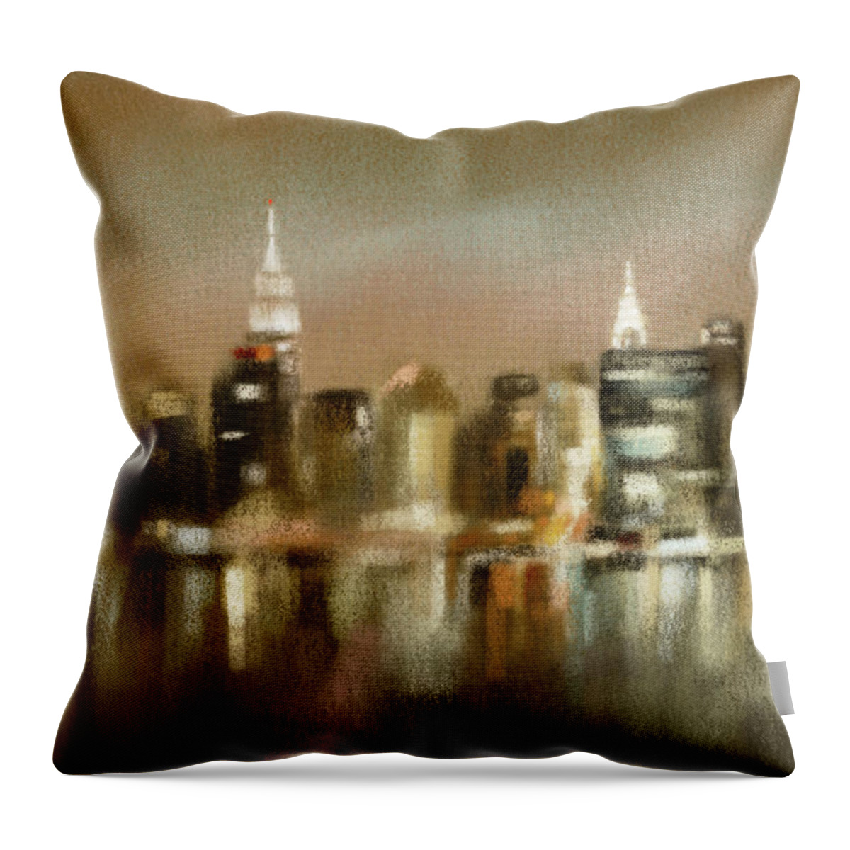 New York Throw Pillow featuring the painting Luminous New York Skyline by Beverly Brown