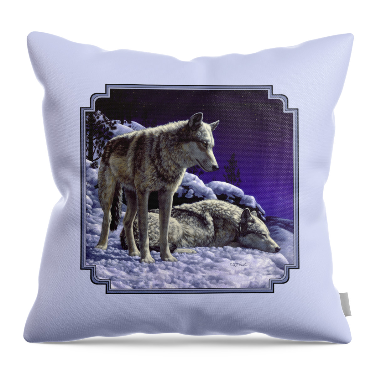Wolf Throw Pillow featuring the painting Wolf Painting - Night Watch by Crista Forest