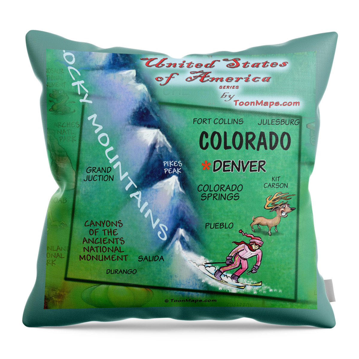 Colorado Throw Pillow featuring the digital art Colorado Fun Map by Kevin Middleton