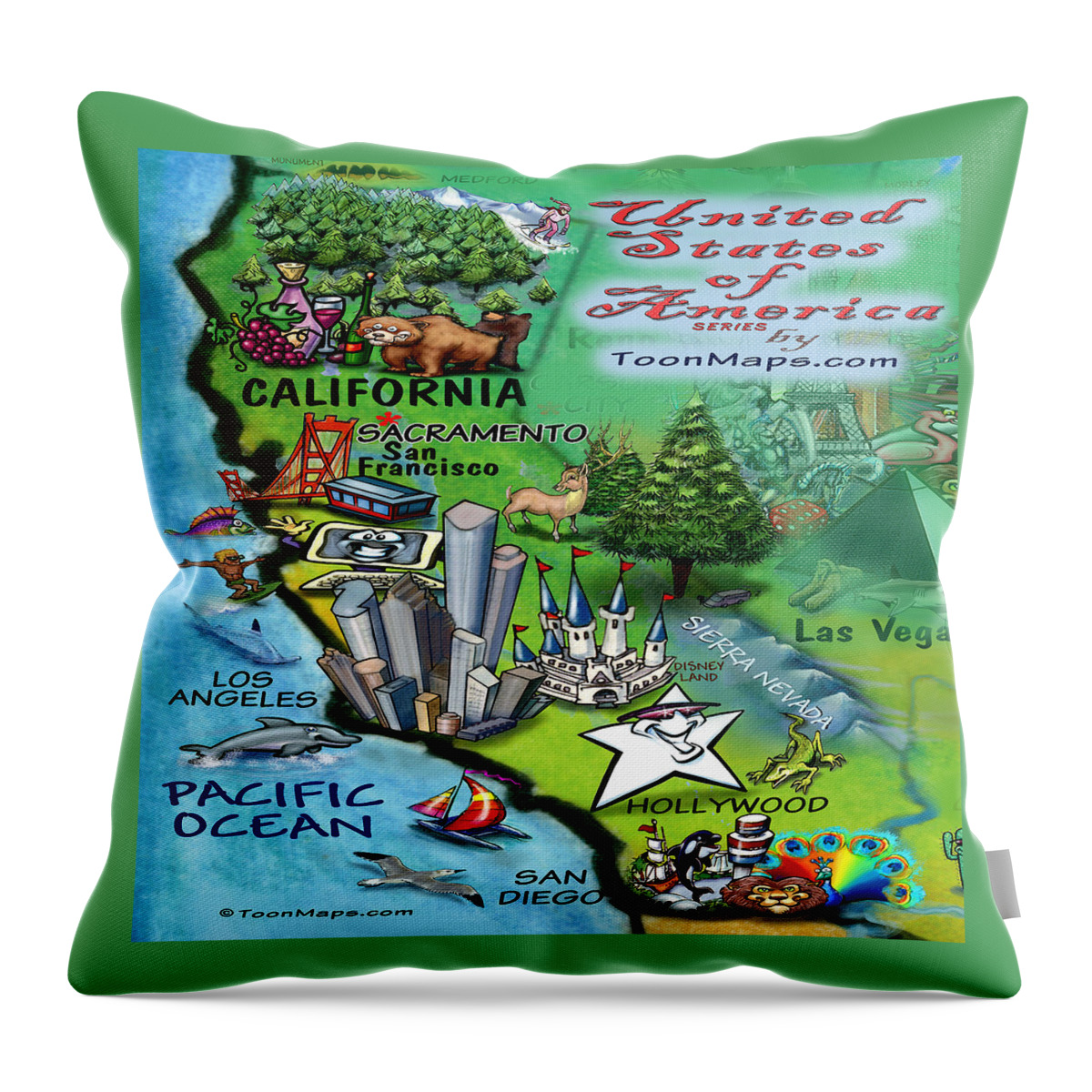 California Throw Pillow featuring the digital art California Fun Map by Kevin Middleton