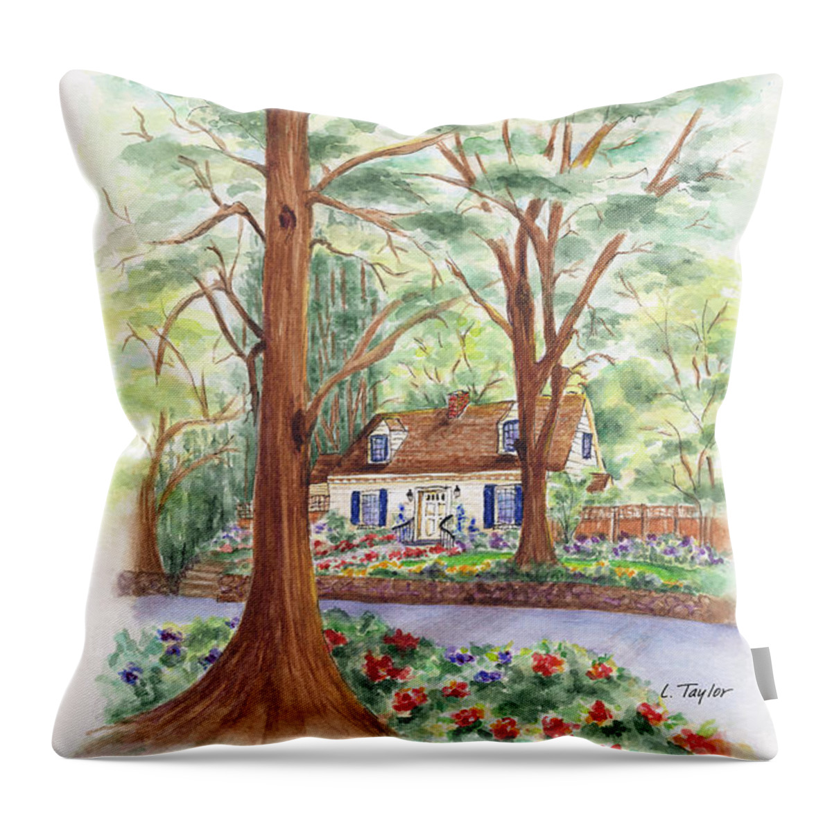 Cottage In Woods Throw Pillow featuring the painting Main Street Charmer by Lori Taylor