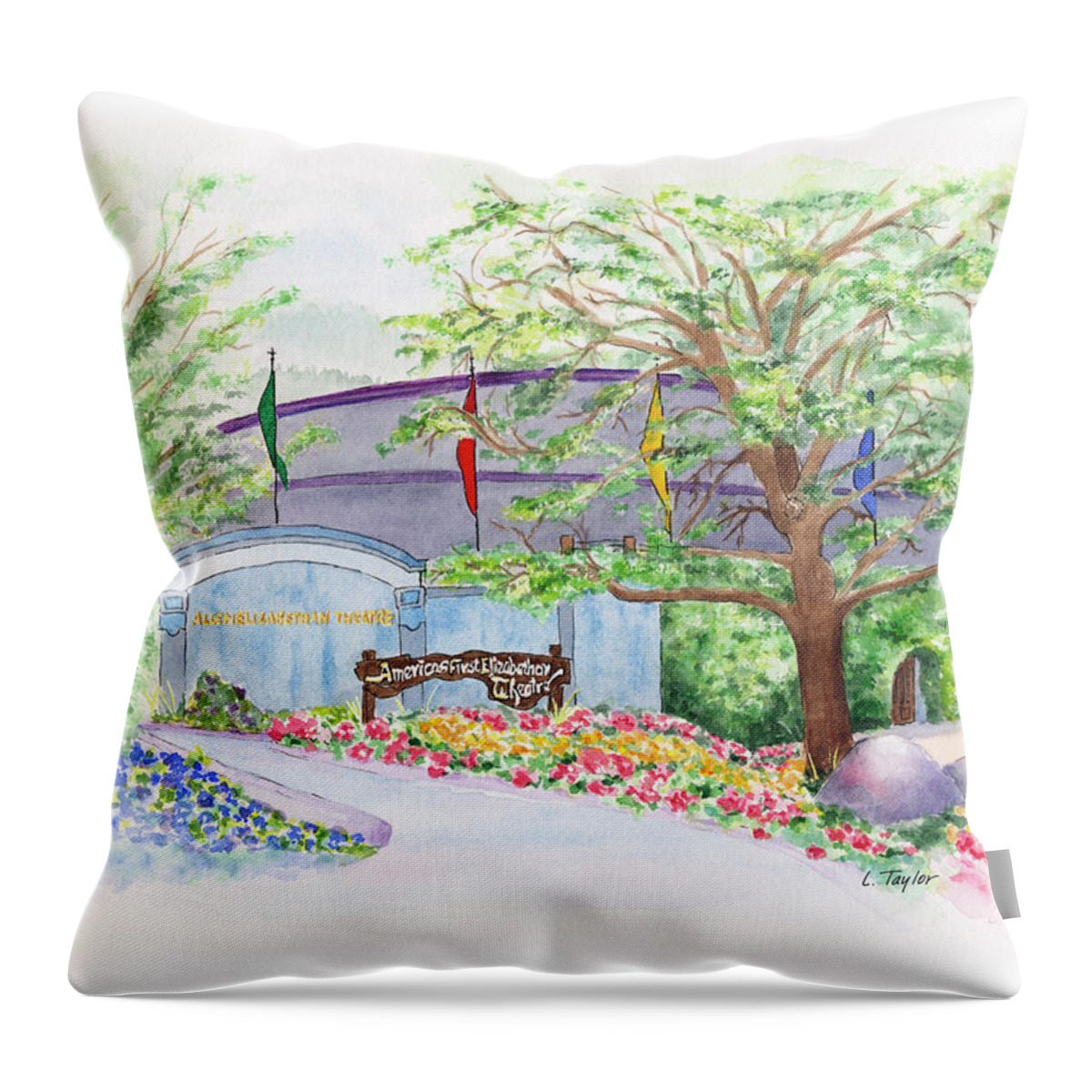 Shakespeare Festival Throw Pillow featuring the painting Show Time by Lori Taylor