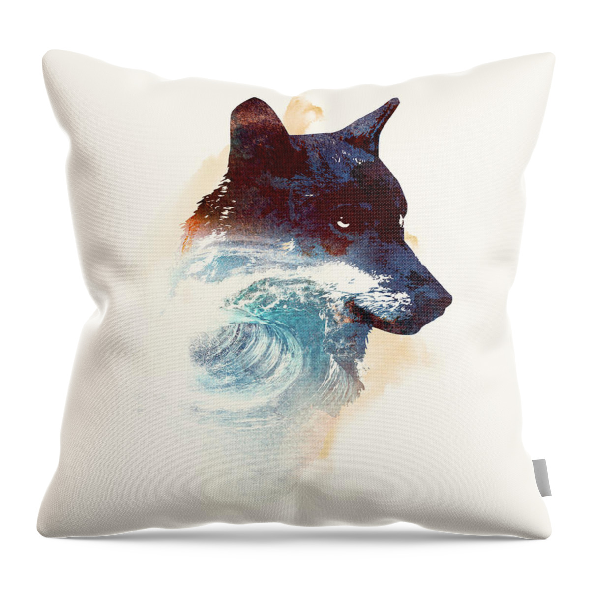 Wolf Throw Pillow featuring the mixed media Night Swim by Robert Farkas