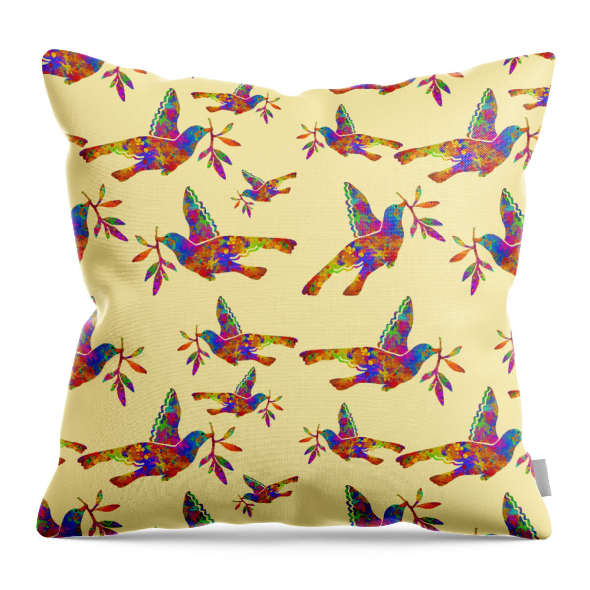 Dove Throw Pillow featuring the mixed media Dove With Olive Branch by Christina Rollo