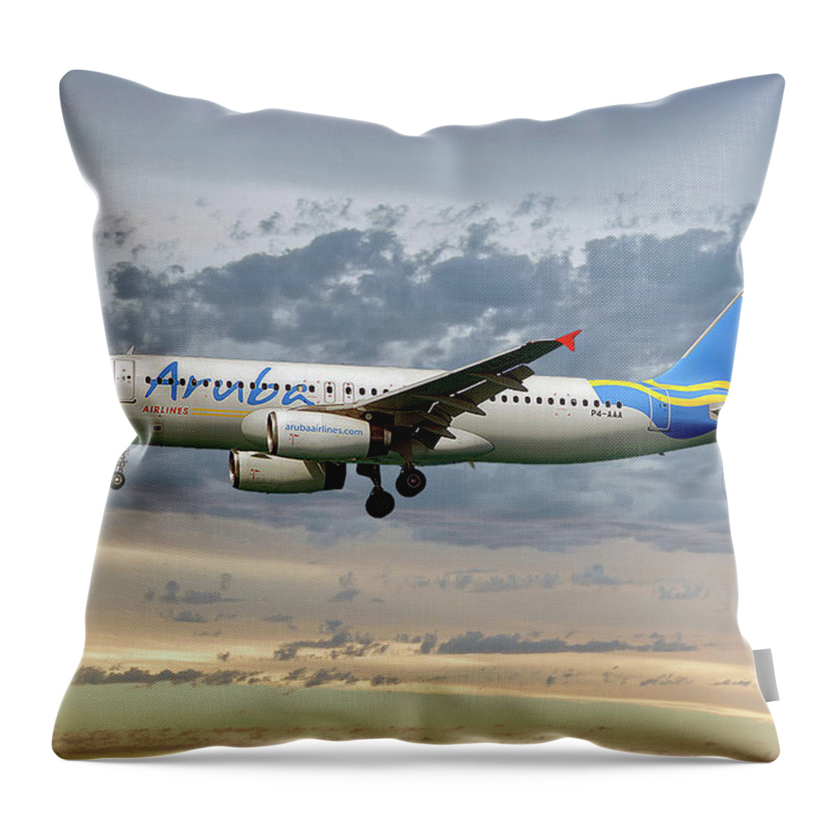 Aruba Throw Pillow featuring the photograph Aruba Airlines Airbus A320-232 114 by Smart Aviation