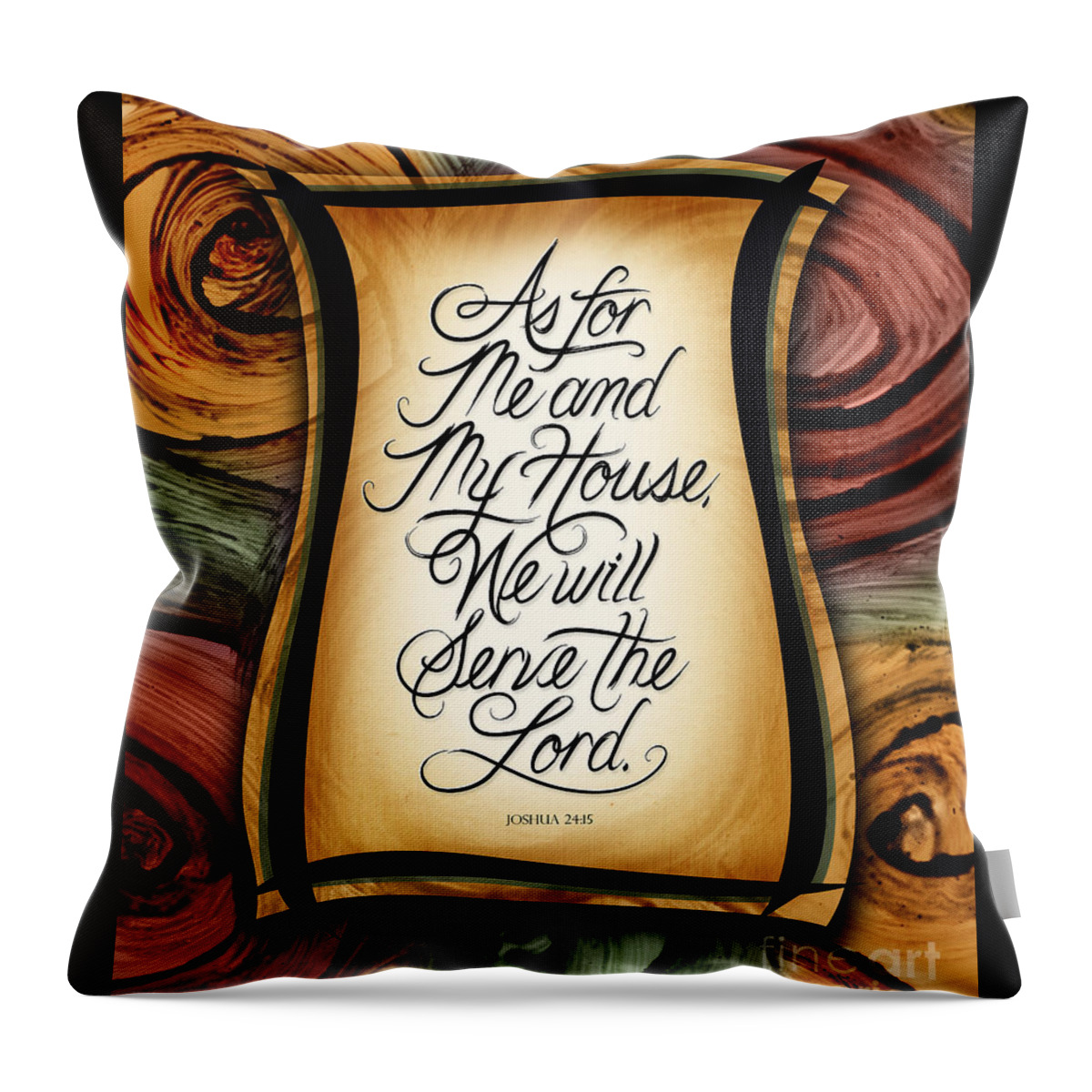 Joshua 24:15 Throw Pillow featuring the mixed media As For Me and My House 2 by Shevon Johnson