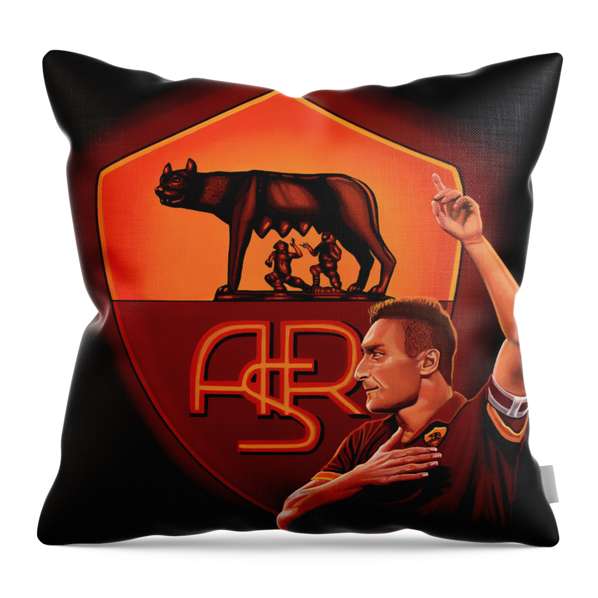 Francesco Totti Throw Pillow featuring the painting AS Roma Painting by Paul Meijering