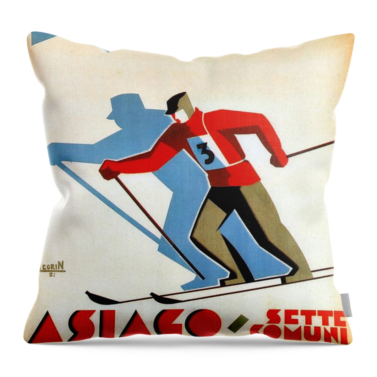 Asiago Throw Pillow featuring the mixed media Asiago, Italy Ski Poster - Winter Sports - Retro travel Poster - Vintage Poster by Studio Grafiikka