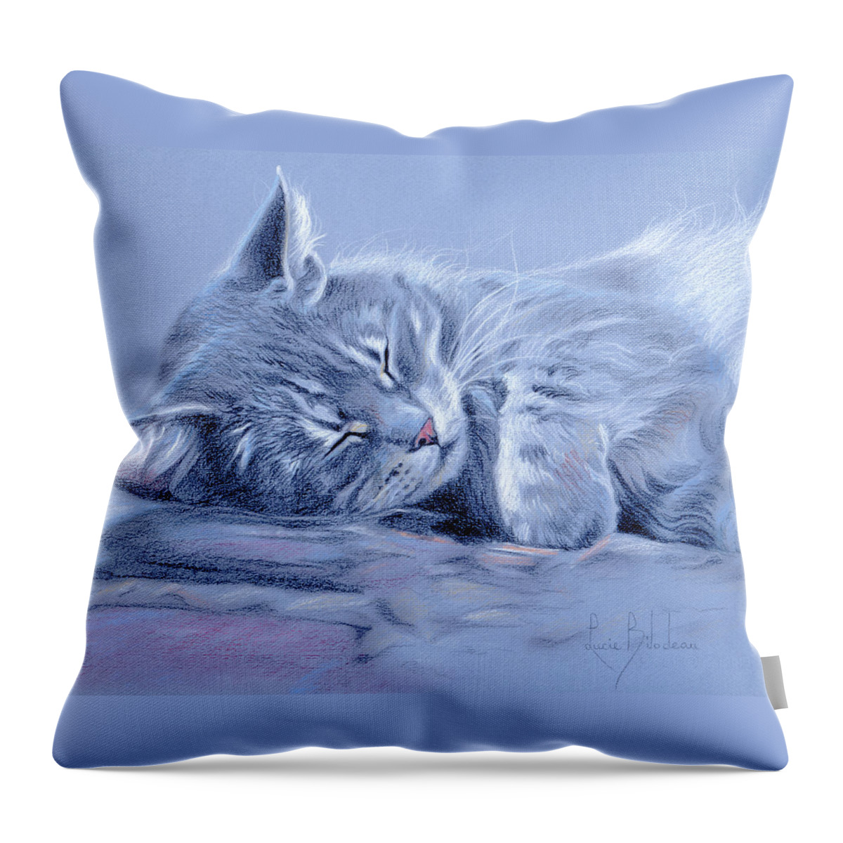 Cat Throw Pillow featuring the drawing Asleep by Lucie Bilodeau