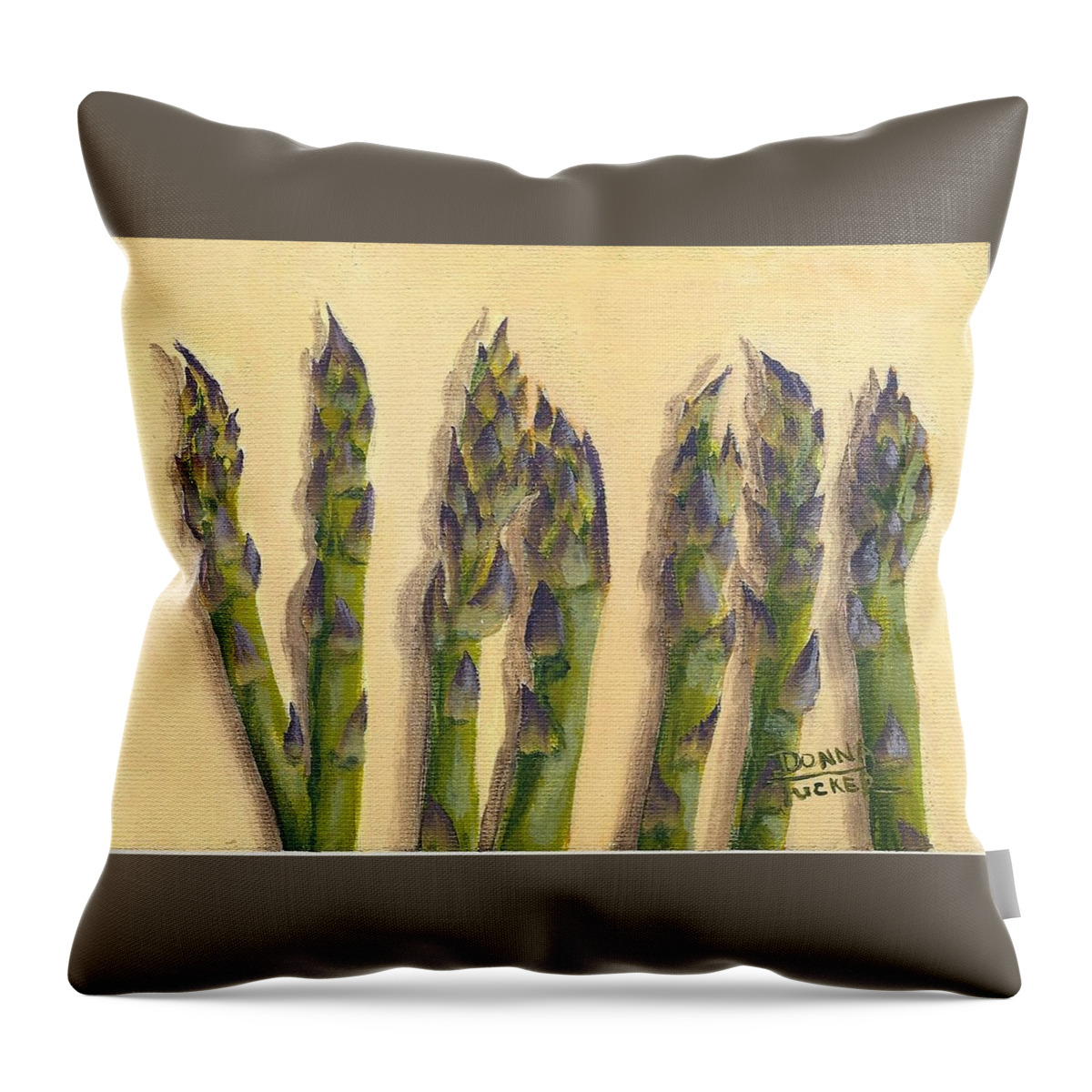 Vegetable Throw Pillow featuring the painting Asparagus in a Row by Donna Tucker