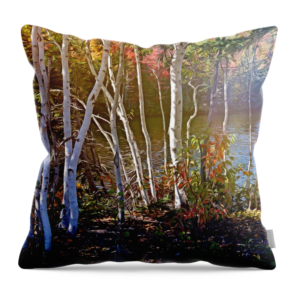 Trees Throw Pillow featuring the mixed media Aspen trees in the fall by Tatiana Travelways