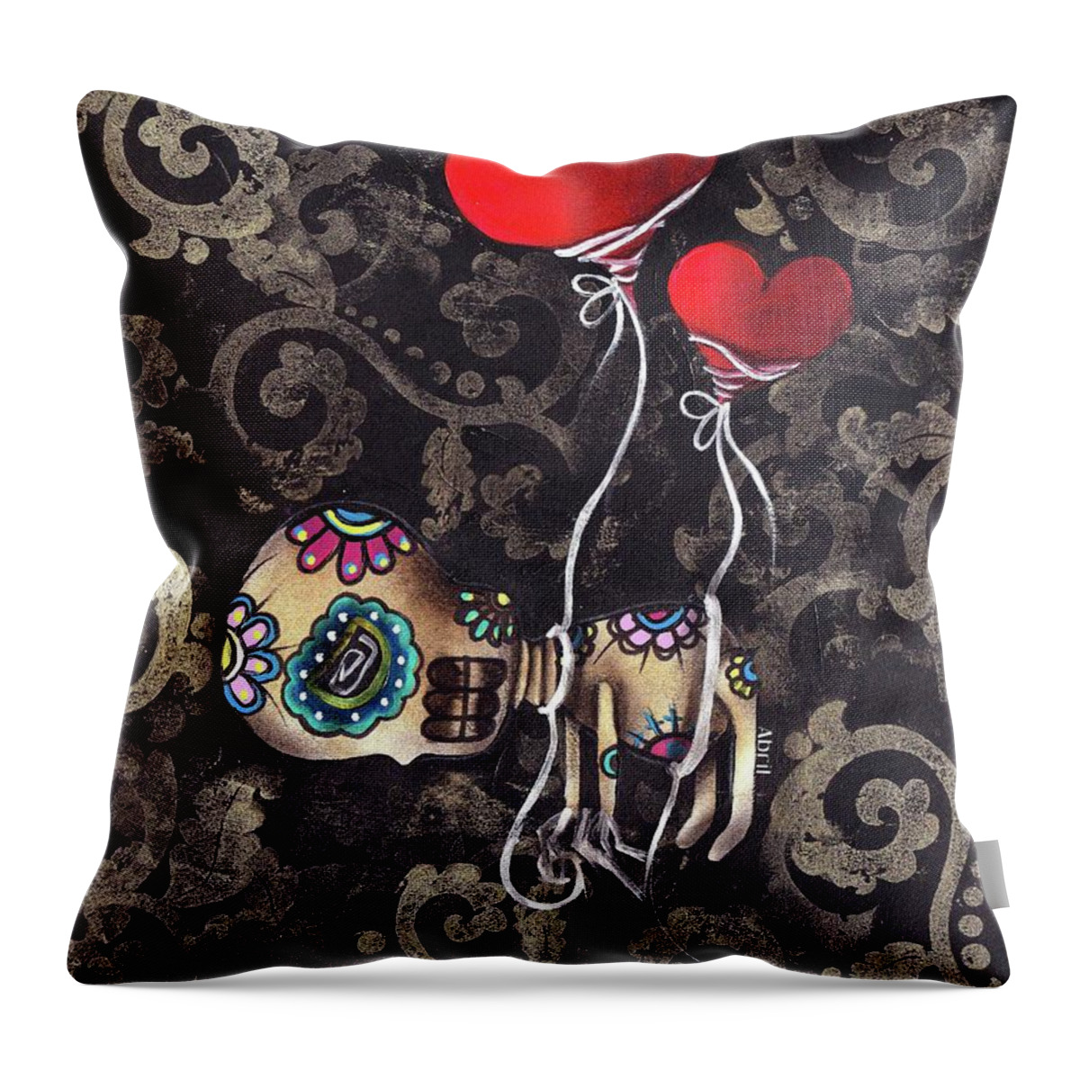 Day Of The Dead Throw Pillow featuring the painting Asphyxiated by Abril Andrade