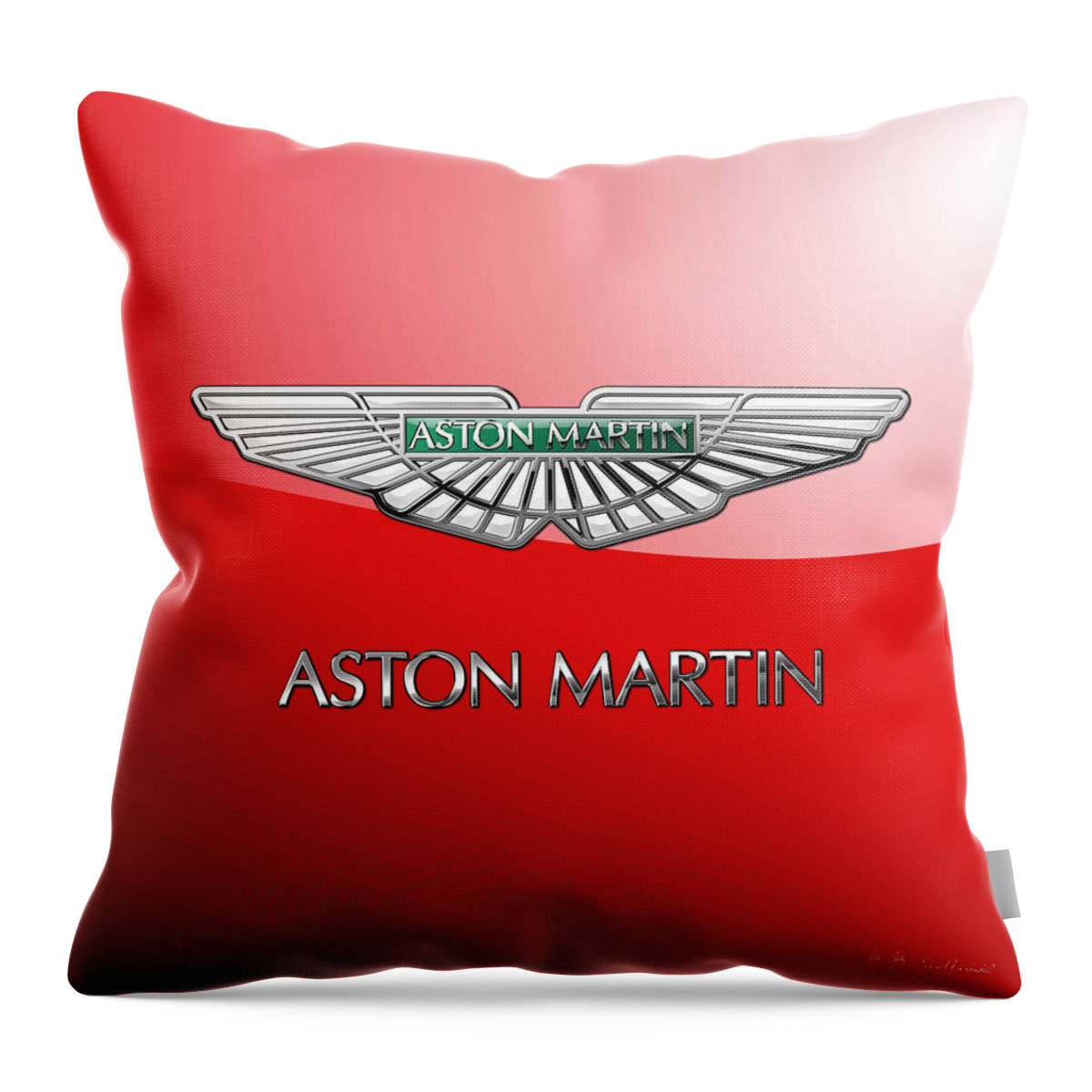 Wheels Of Fortune� Collection By Serge Averbukh Throw Pillow featuring the photograph Aston Martin - 3 D Badge on Red by Serge Averbukh