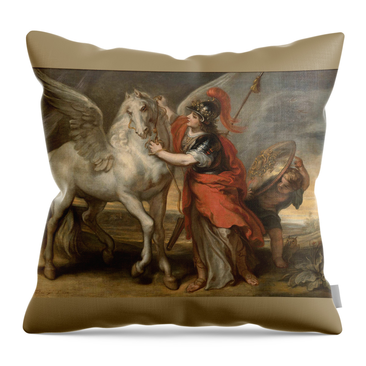 Theodoor Van Thulden Throw Pillow featuring the painting Athena and Pegasus by Theodoor van Thulden