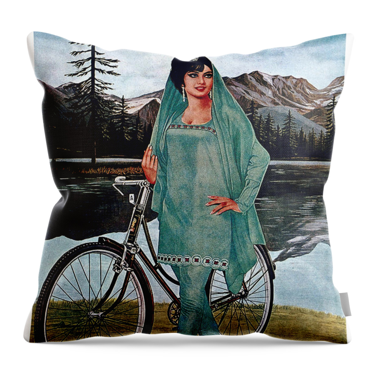 Vintage Throw Pillow featuring the mixed media Atlas Bicycle - India - Vintage Advertising Poster by Studio Grafiikka