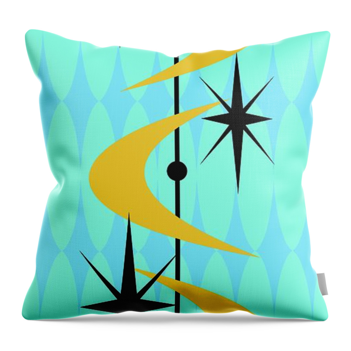  Throw Pillow featuring the digital art Atomic Boomerangs in Gold by Donna Mibus