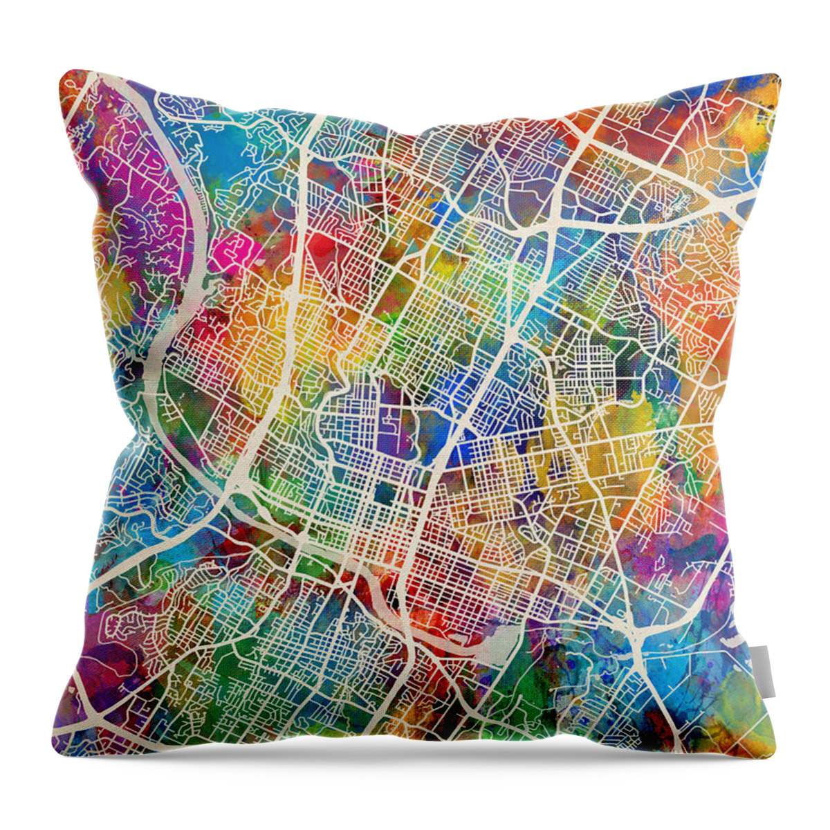 Austin Throw Pillow featuring the digital art Austin Texas City Map by Michael Tompsett