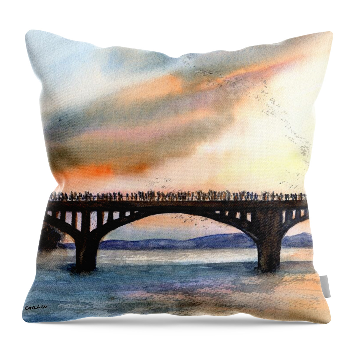 Austin Throw Pillow featuring the painting Austin, TX Congress Bridge Bats by Carlin Blahnik CarlinArtWatercolor