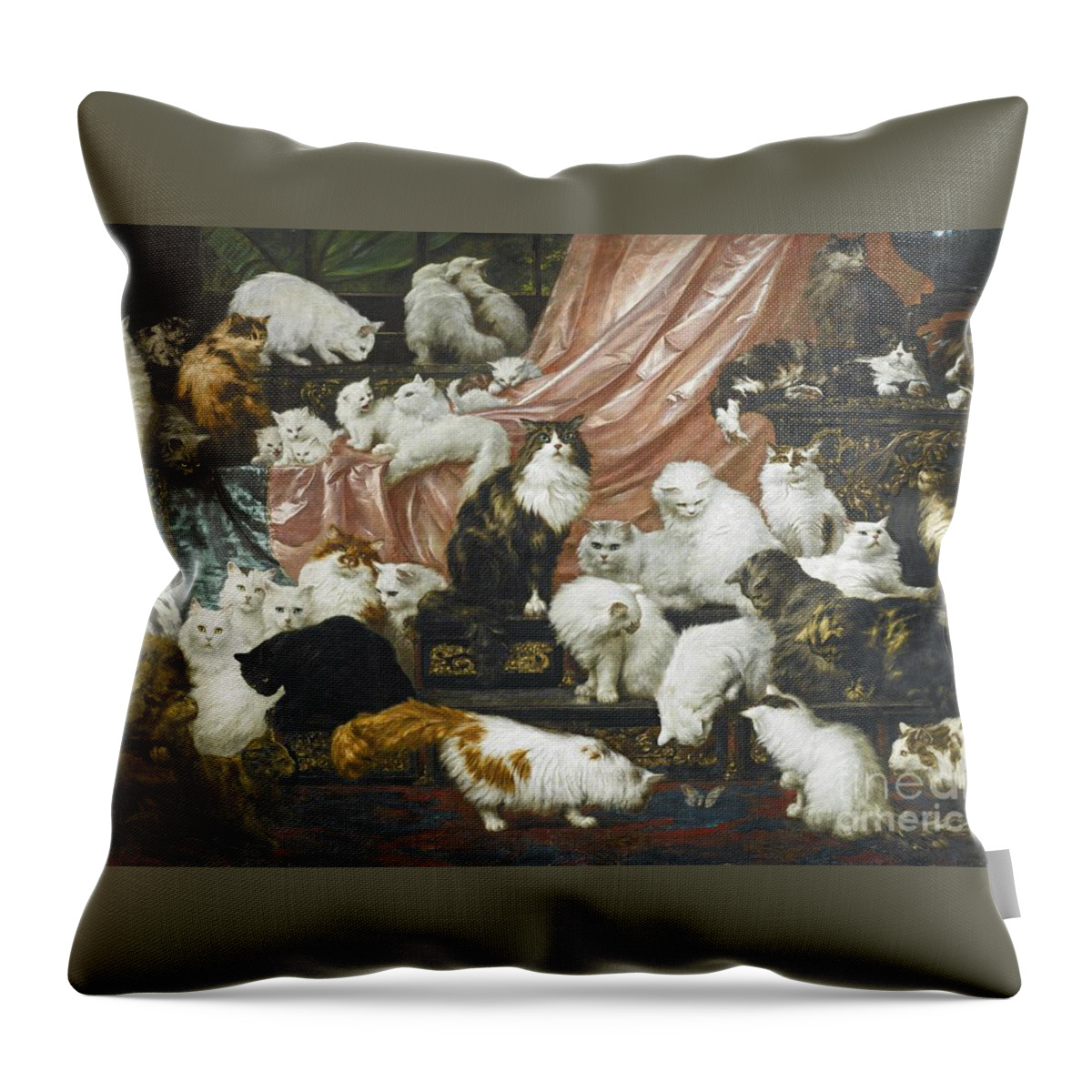 Carl Kahler 1855-1906 Austrian My Wife's Lovers.cats Throw Pillow featuring the painting Austrian My Wife's Lovers by MotionAge Designs