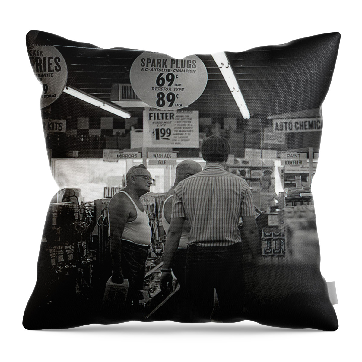 Auto Parts Throw Pillow featuring the photograph Auto-Parts Store, 1972 by Jeremy Butler