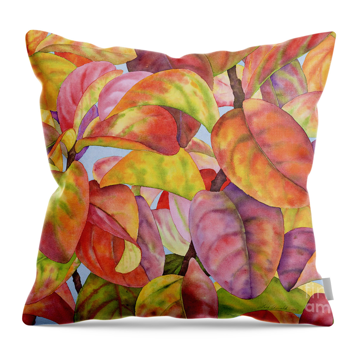 Autumn Leaves Throw Pillow featuring the painting Autumn Crepe Myrtle by Lucy Arnold
