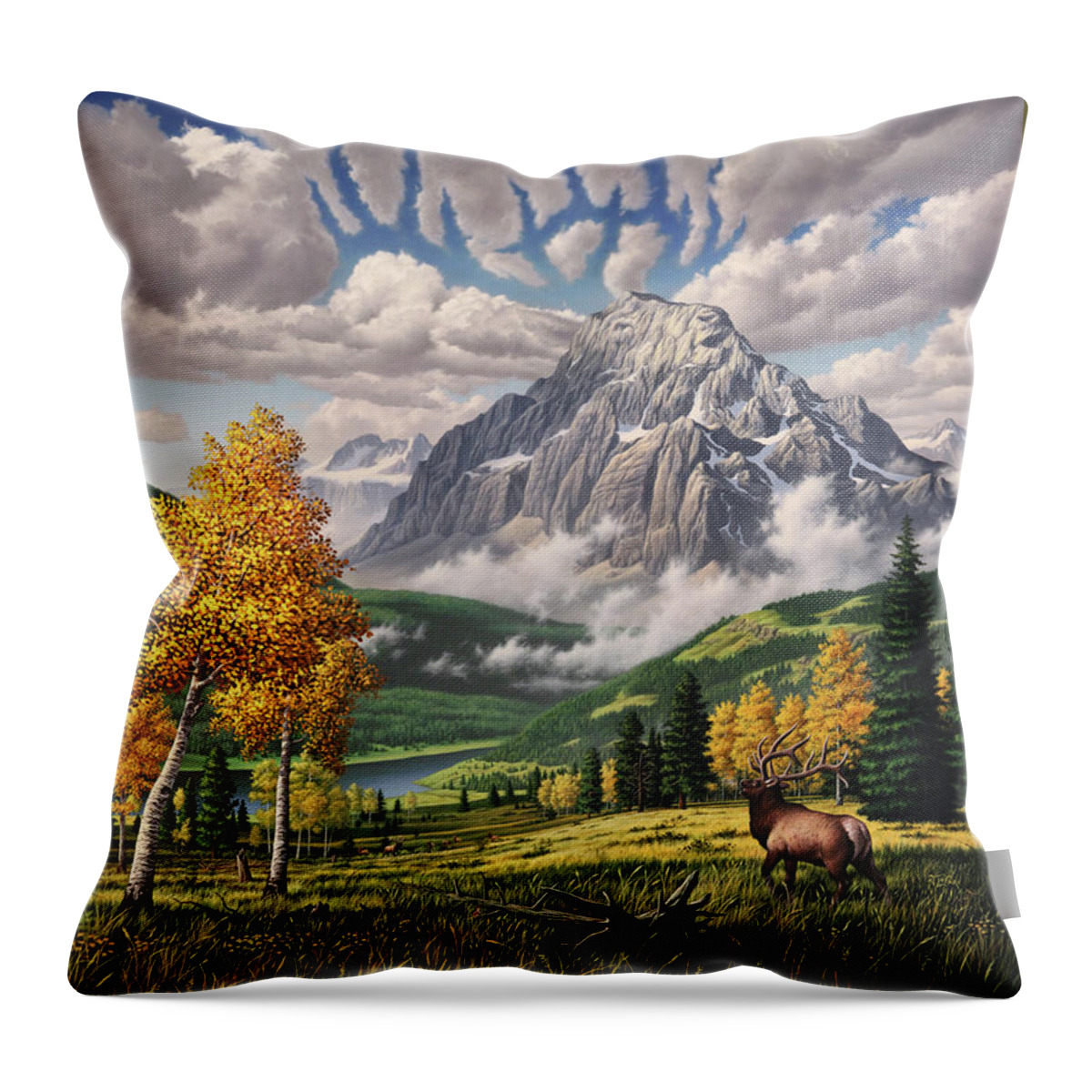 Elk Throw Pillow featuring the painting Autumn Echos by Jerry LoFaro