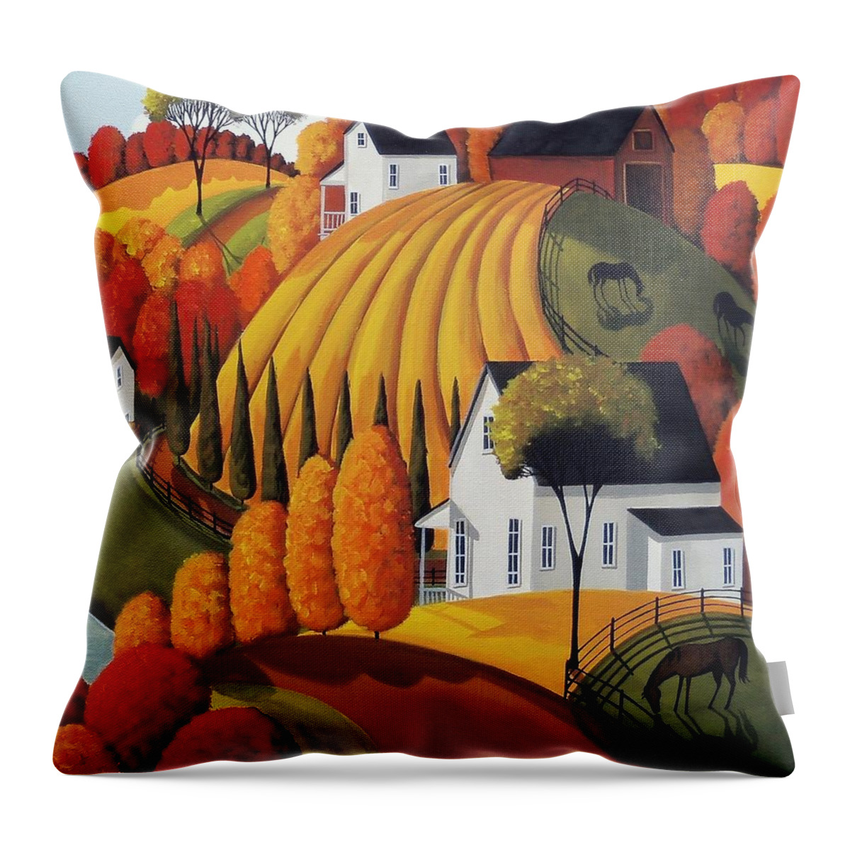 Landscape Throw Pillow featuring the painting Autumn Glory - country modern landscape by Debbie Criswell
