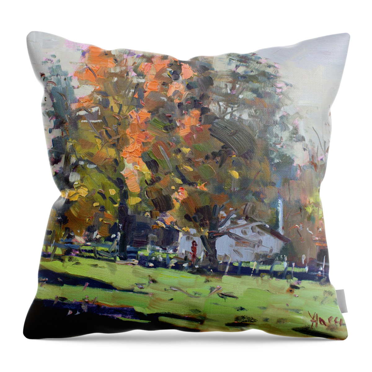 Autumn Throw Pillow featuring the painting Autumn in the Farm by Ylli Haruni