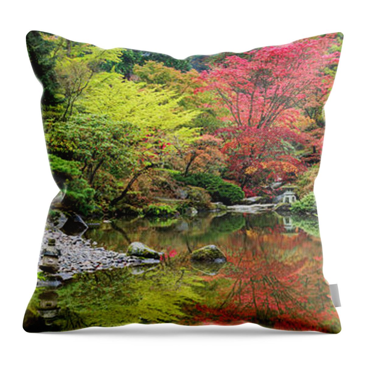 Seattle Japanese Garden Throw Pillow featuring the photograph Autumn Revealed by Briand Sanderson