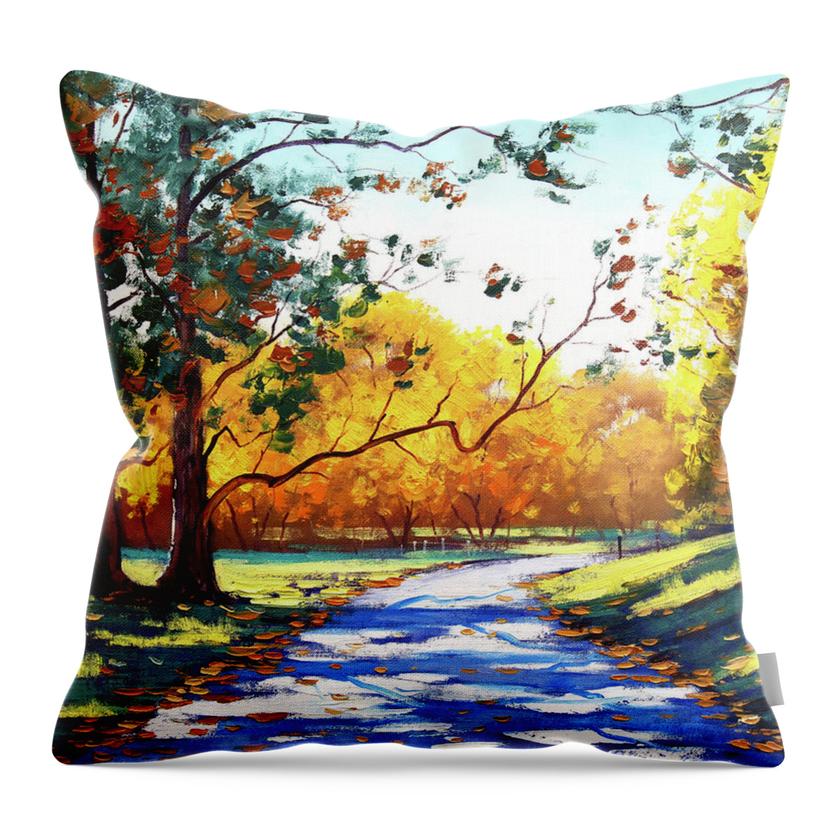 Nature Throw Pillow featuring the painting Autumn road Mt Wilson by Graham Gercken