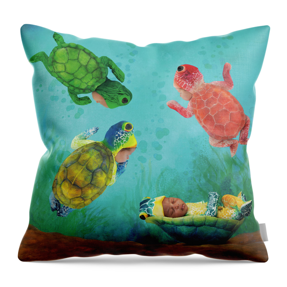 Under The Sea Throw Pillow featuring the photograph Baby Turtles by Anne Geddes