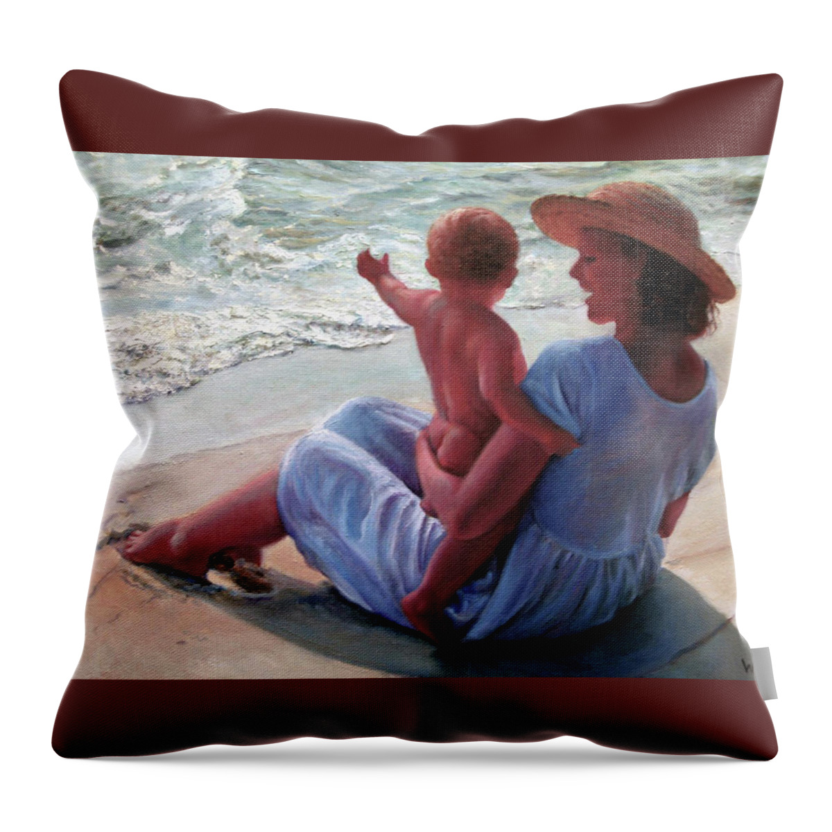 Children Throw Pillow featuring the painting Baby Waves by Marie Witte