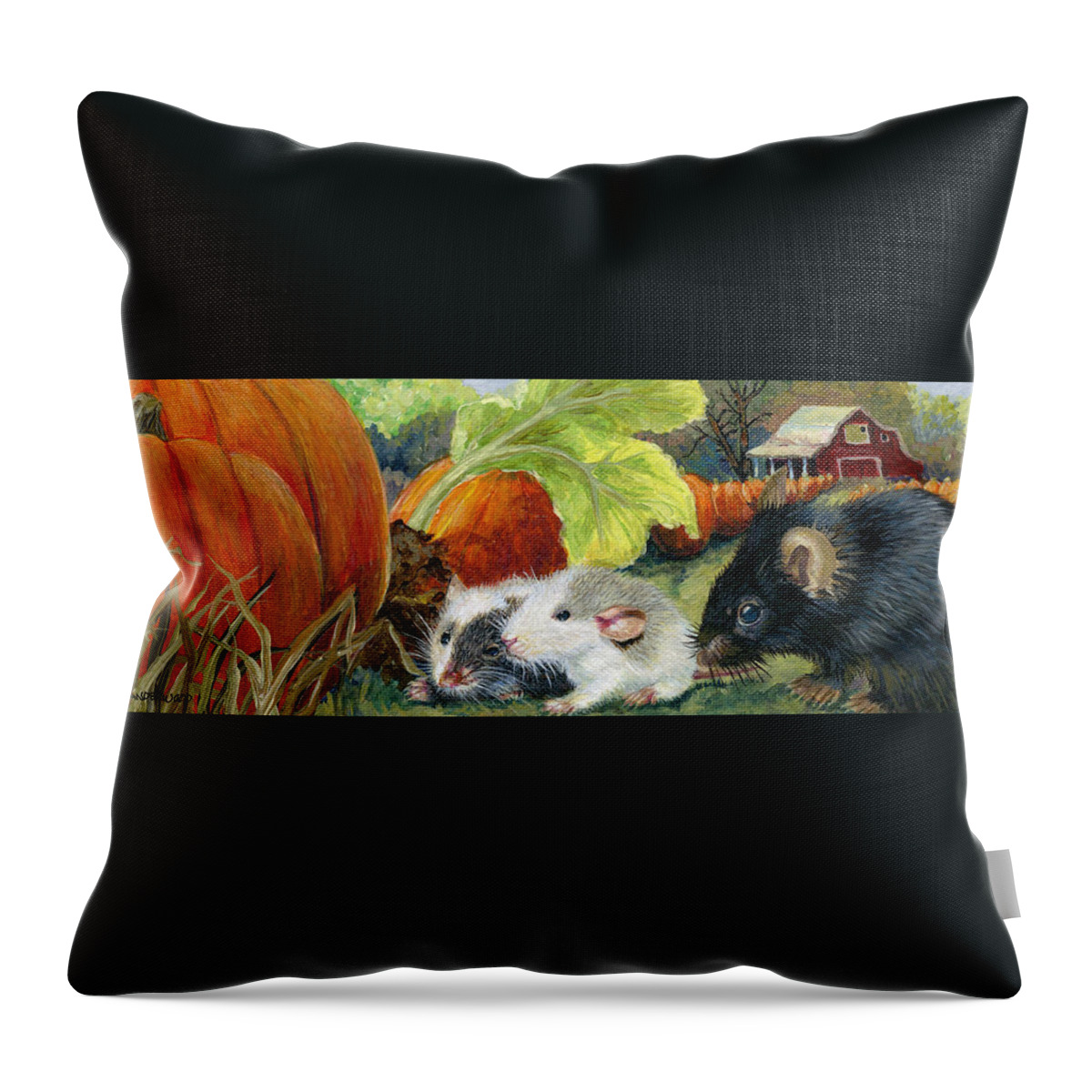 Mice Throw Pillow featuring the painting Baby's First Autumn by Jacquelin L Vanderwood Westerman