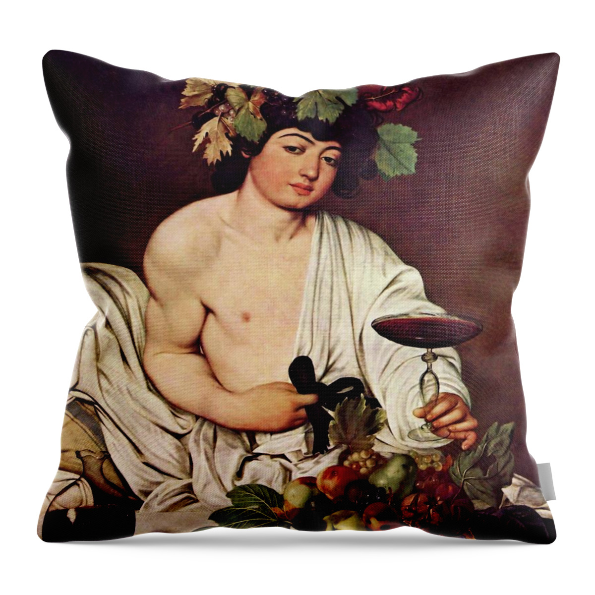 Bacchus Throw Pillow featuring the painting Bacchus by Michelangelo Caravaggio
