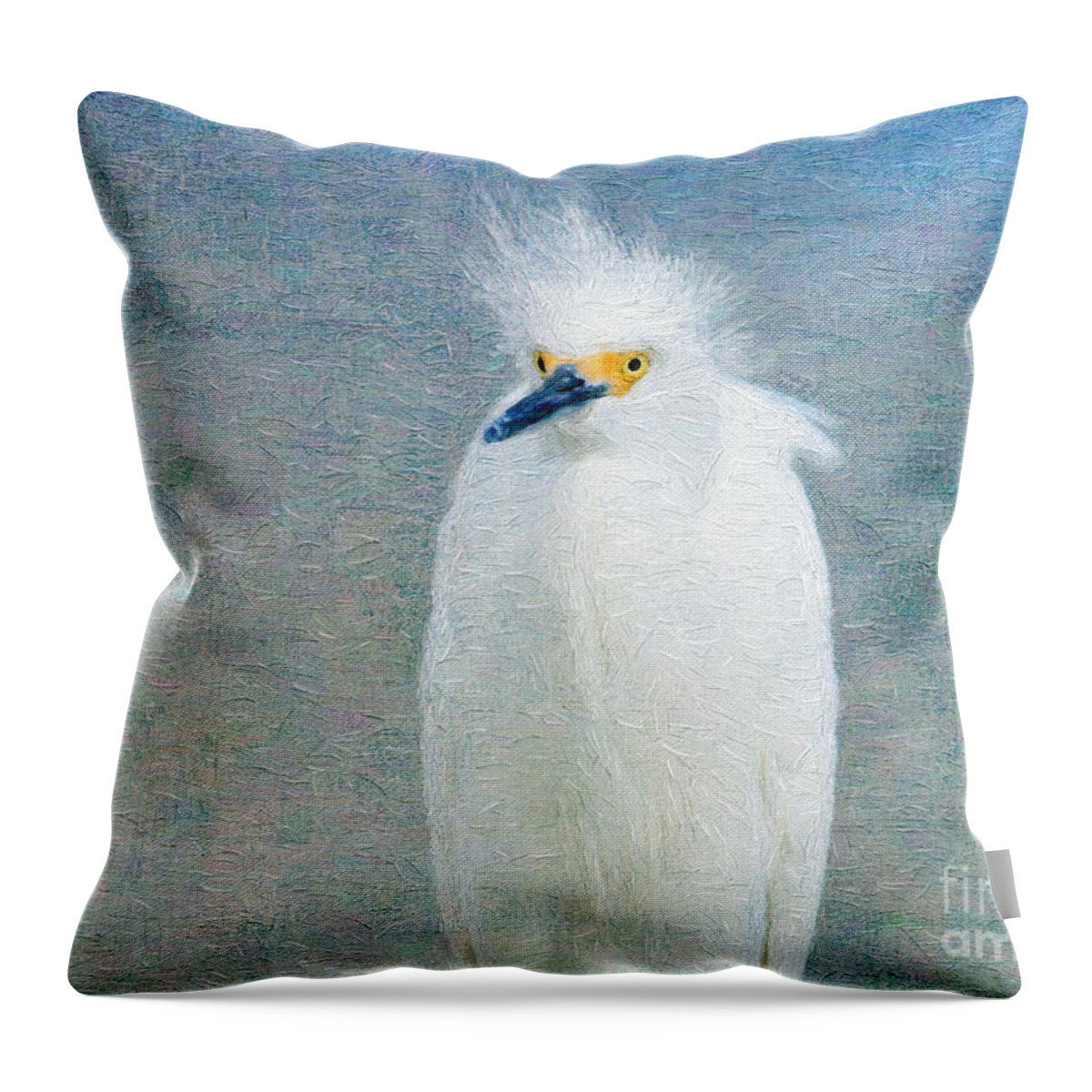 Snowy Egret Throw Pillow featuring the digital art Bad Hair Day by Jayne Carney