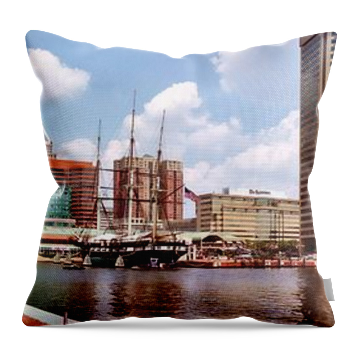 Baltimore Throw Pillow featuring the photograph Baltimore Harbor Panorama by Chris Montcalmo