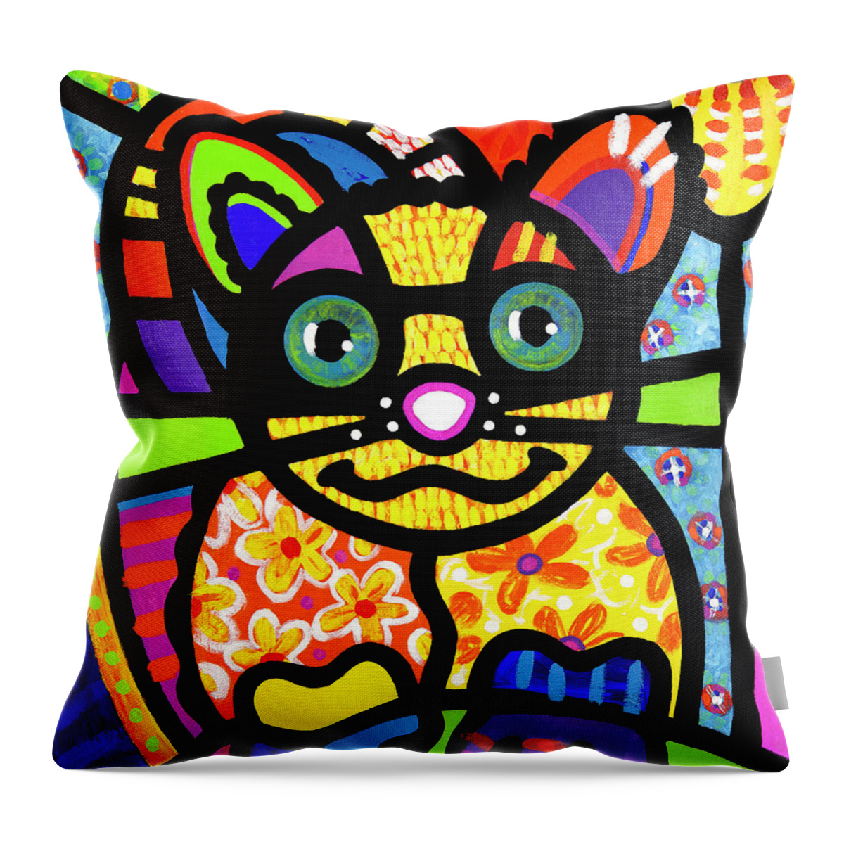 Cat Throw Pillow featuring the painting Bandit the Lemur Cat by Steven Scott