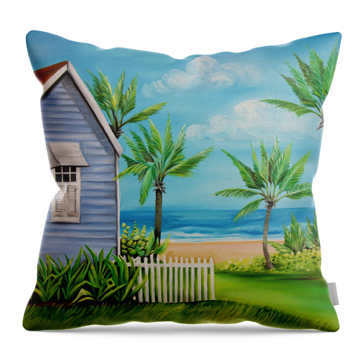 Barbados Throw Pillow featuring the painting Barbados Beach House by Barbara Noel
