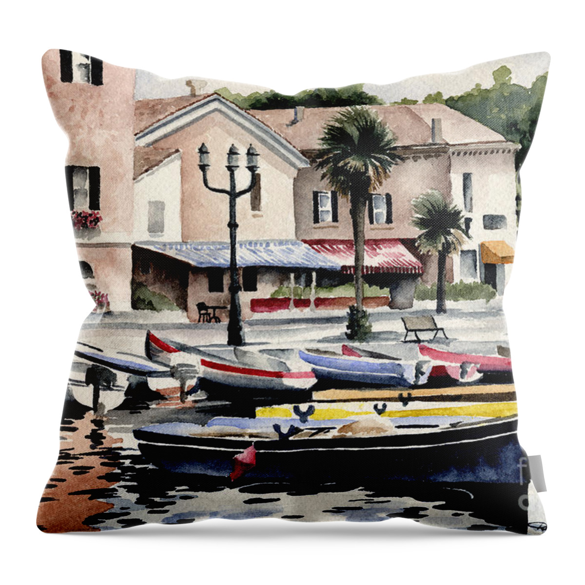 Bardolino Throw Pillow featuring the painting Bardolino Harbor by David Rogers