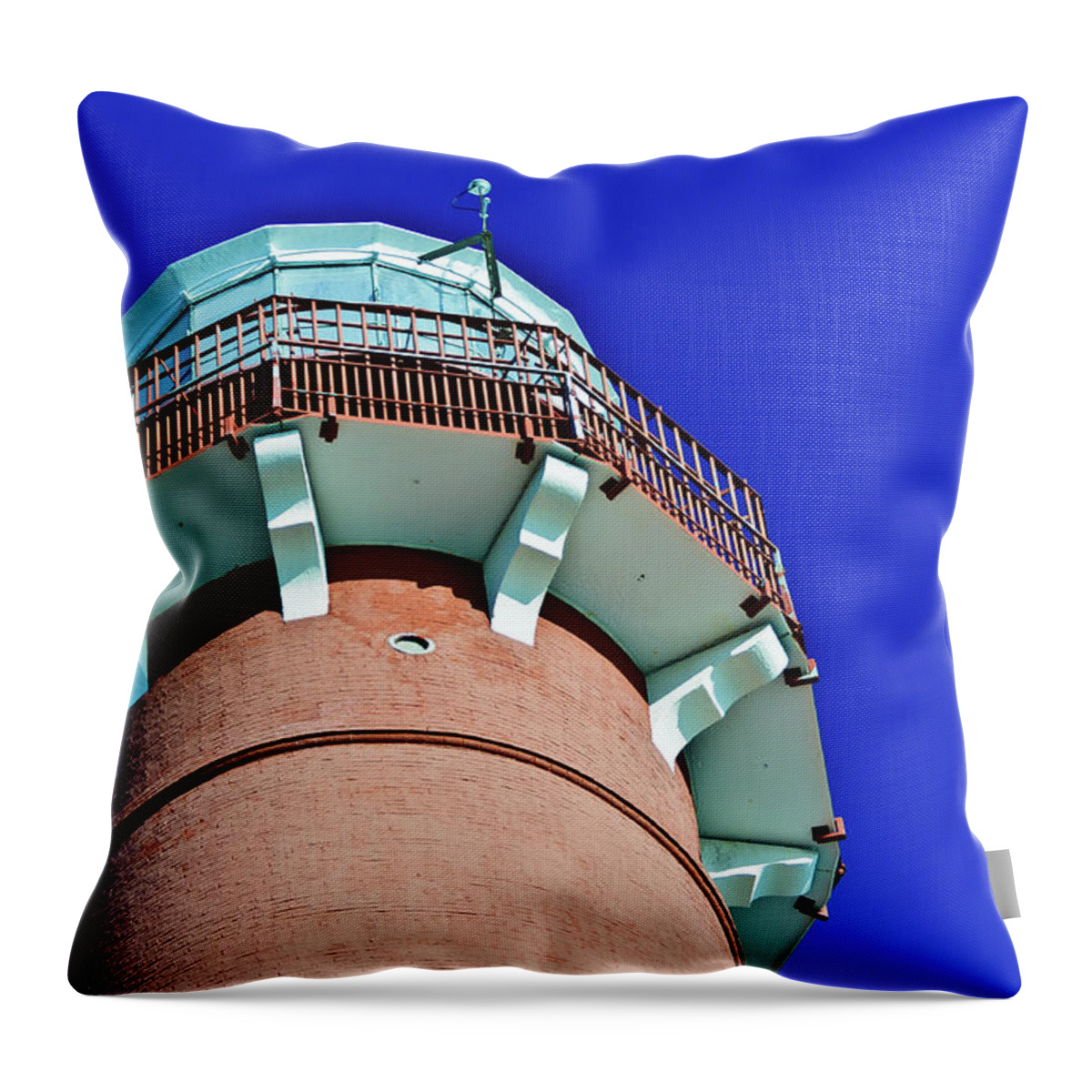 Barnegat Light Throw Pillow featuring the photograph Barnegat Lighthouse Top by Louis Dallara