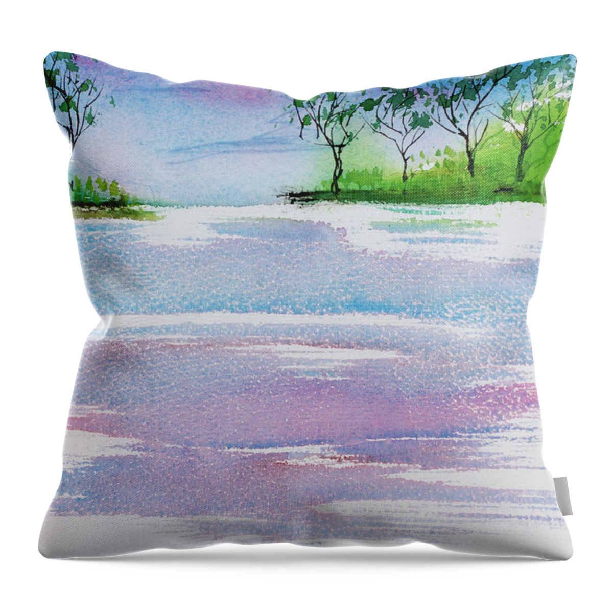 Australia Throw Pillow featuring the painting Gum trees frame the sunset at Barnes Bay by Dorothy Darden