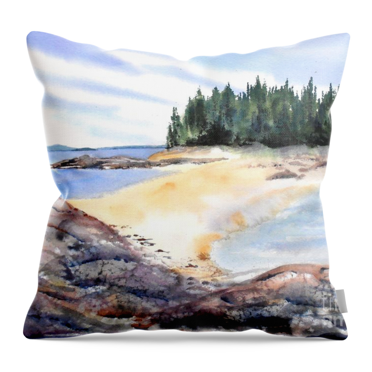 Maine Throw Pillow featuring the painting Barred Island Sandbar by Diane Kirk