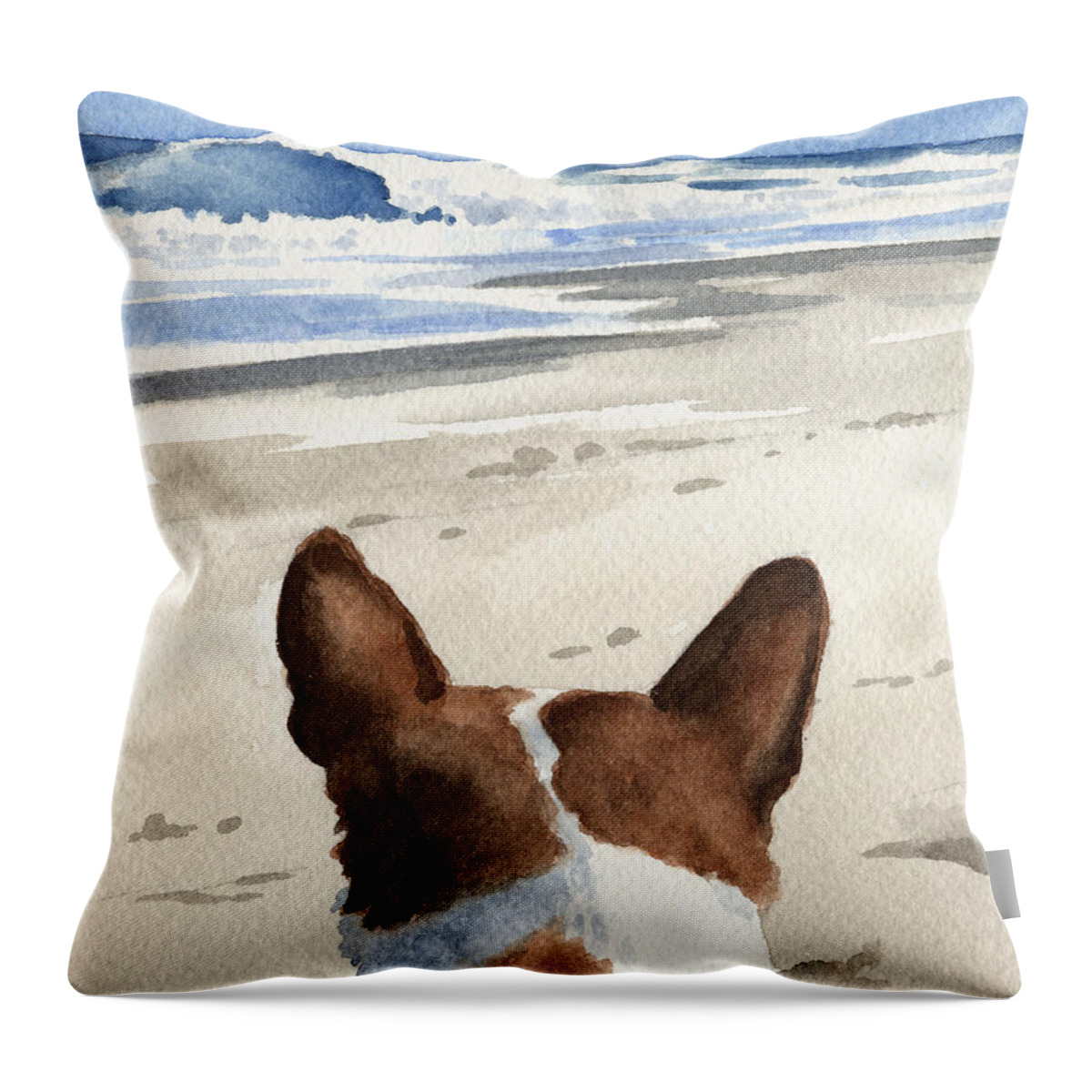 Basenji Throw Pillow featuring the painting Basenji At The Beach by David Rogers
