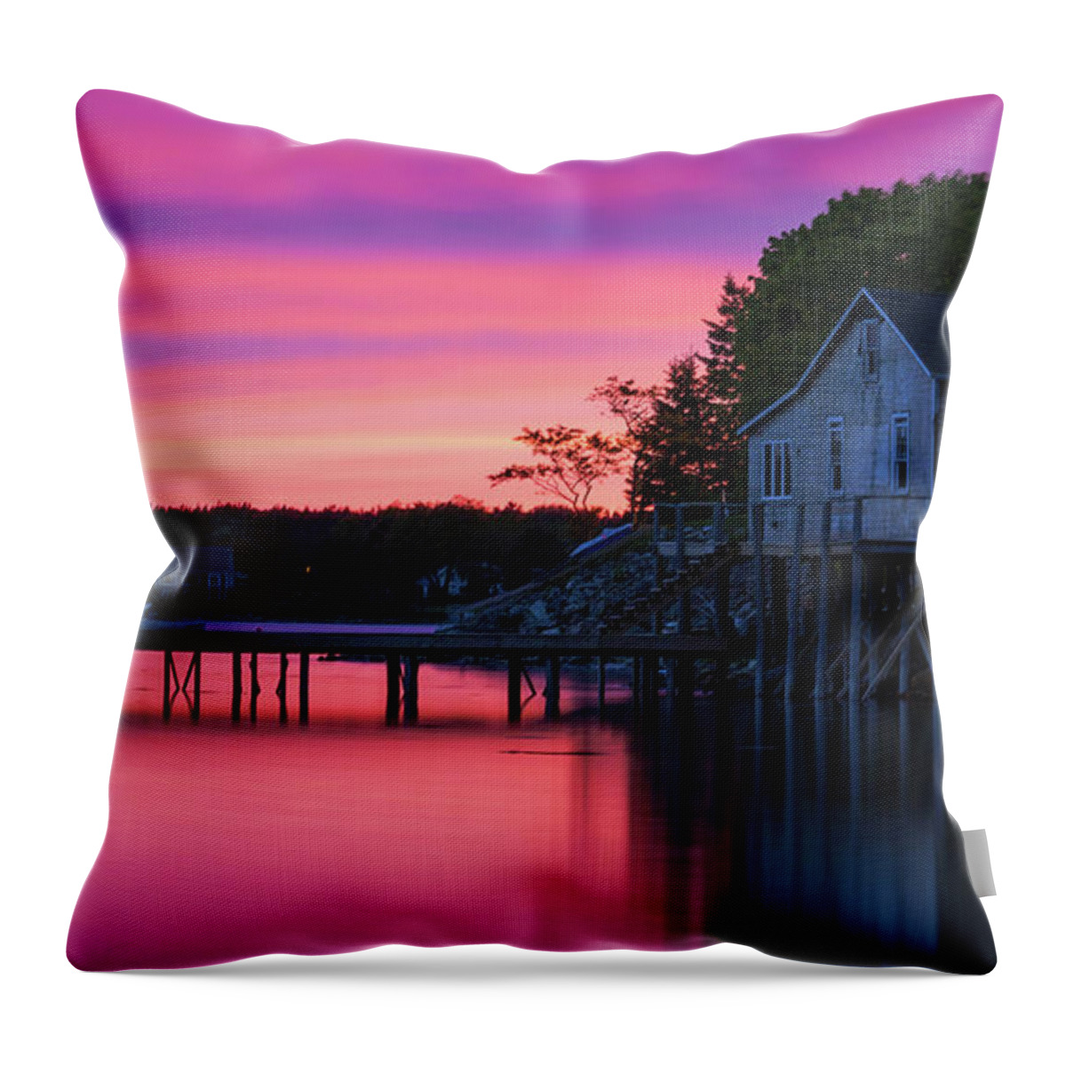 Bass Harbor Throw Pillow featuring the photograph Bass Harbor Sunset by Holly Ross