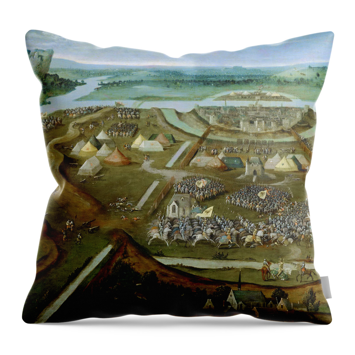 Joachim Patinir Throw Pillow featuring the painting Battle of Pavia by Joachim Patinir
