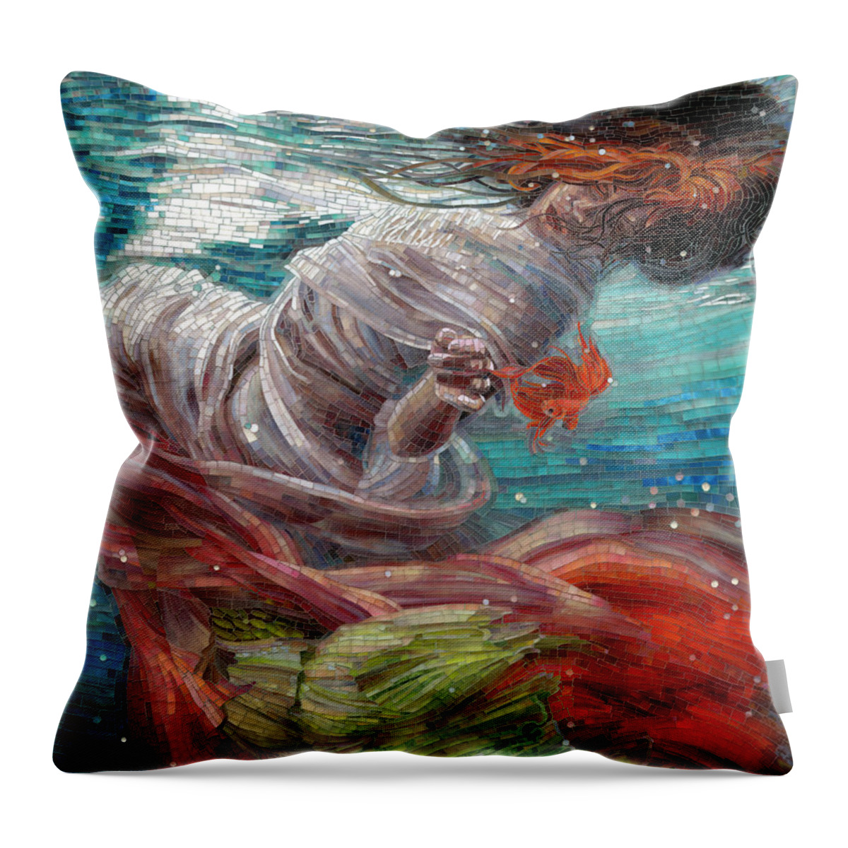 Mermaid Throw Pillow featuring the painting Batyam by Mia Tavonatti