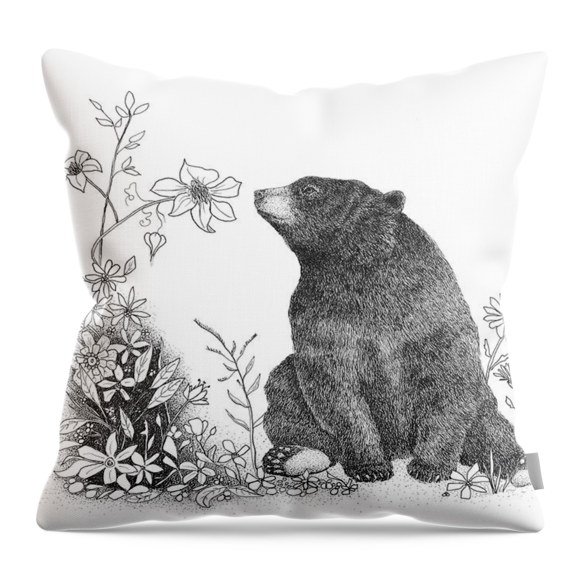 Wildlife Throw Pillow featuring the drawing Be sure to smell the flowers along the way by Monica Burnette