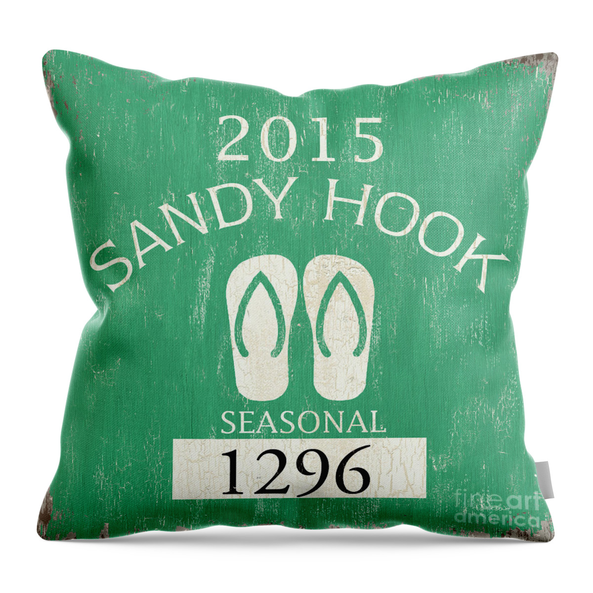 Beach Throw Pillow featuring the painting Beach Badge Sandy Hook by Debbie DeWitt